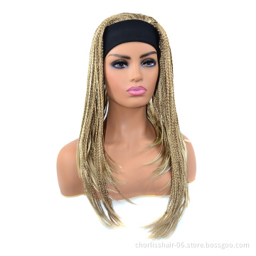 Wholesale 18 Inch Long Afro Braided Wigs High Temperature Wire Synthetic Braiding Hair Wigs With Highlights For Black Women
